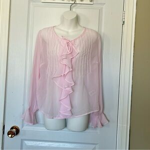 NWT Ultra Pink S Elegant Pink Ruffle Blouse Women 100% Polyester Longsleeve